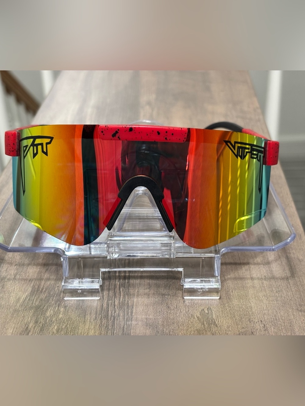 Pit Viper Shield Wraparound Cycling Sunglasses Red Plastic Mirrored Multi UV400